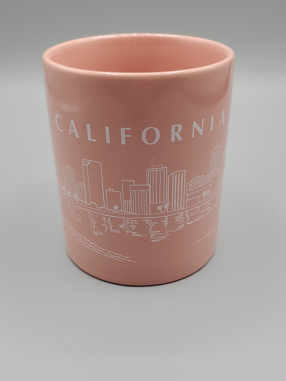 California Pink Ceramic Mug | Golden Gate & Palm Tree Skyline Cup | OS